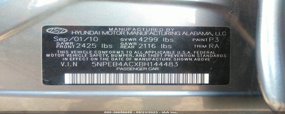 5NPEB4ACXBH144483 2011 HYUNDAI SONATA photo no. 9
