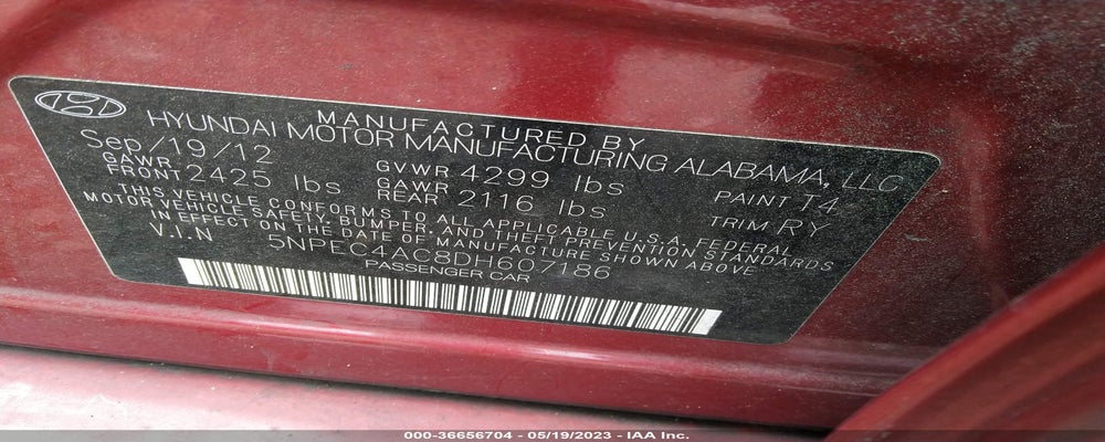 5NPEC4AC8DH607186 2013 HYUNDAI SONATA photo no. 9
