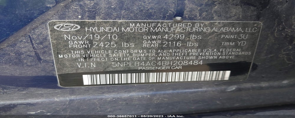 5NPEB4AC4BH208484 2011 HYUNDAI SONATA photo no. 9