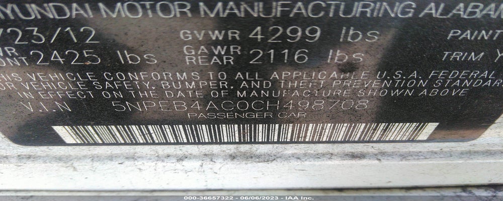 5NPEB4AC0CH498708 2012 HYUNDAI SONATA photo no. 9