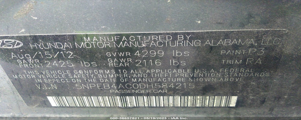 5NPEB4AC0DH584215 2013 HYUNDAI SONATA photo no. 9