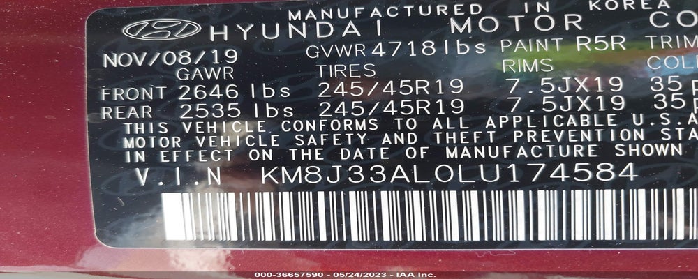 KM8J33AL0LU174584 2020 HYUNDAI TUCSON photo no. 9