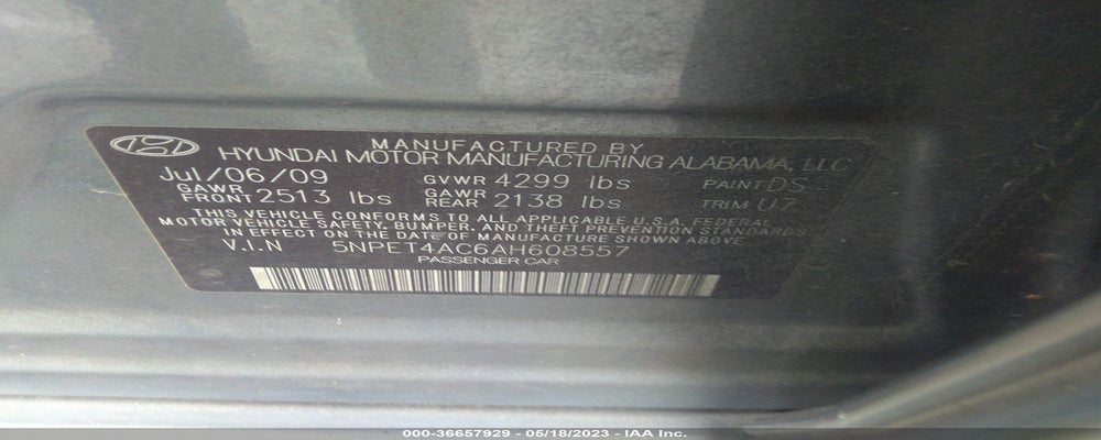 5NPET4AC6AH608557 2010 HYUNDAI SONATA photo no. 9