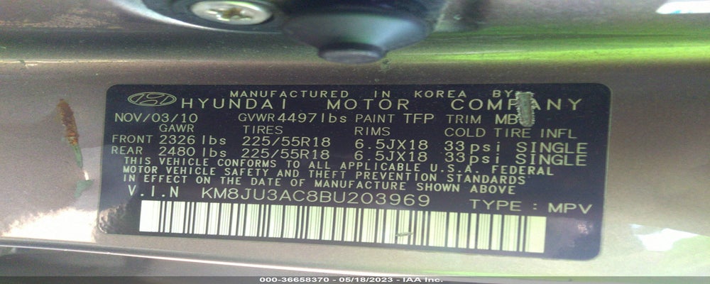 KM8JU3AC8BU203969 2011 HYUNDAI TUCSON photo no. 9