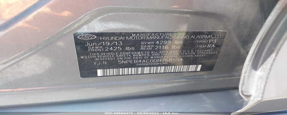 5NPEB4AC0DH768554 2013 HYUNDAI SONATA photo no. 9
