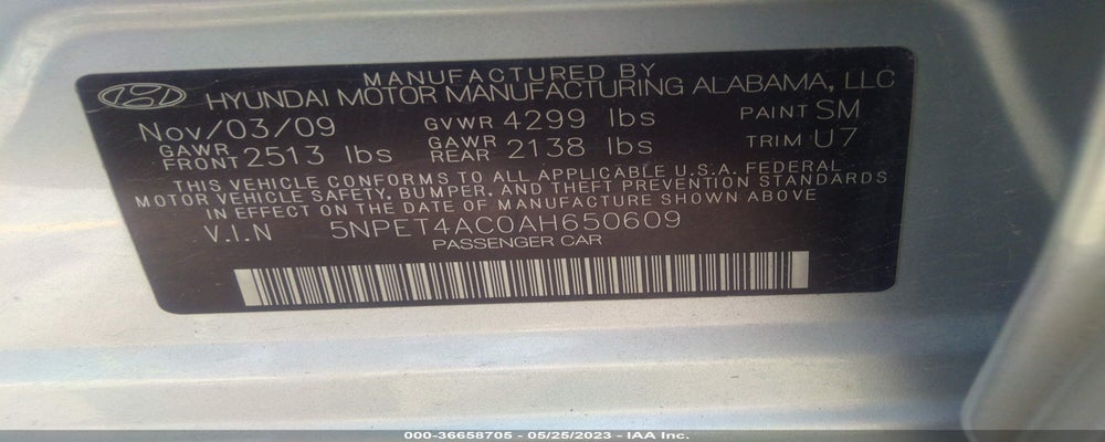 5NPET4AC0AH650609 2010 HYUNDAI SONATA photo no. 9