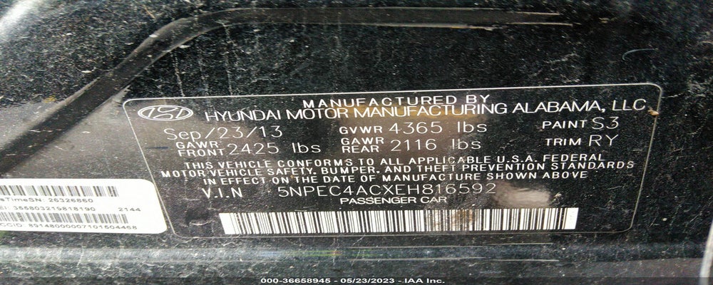 5NPEC4ACXEH816592 2014 HYUNDAI SONATA photo no. 9