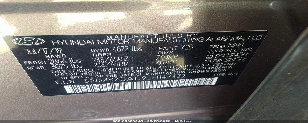 5NMS2CAD9LH147332 2020 HYUNDAI SANTA FE photo no. 9