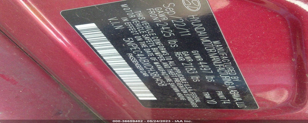 5NPEC4ABXCH380458 2012 HYUNDAI SONATA photo no. 9