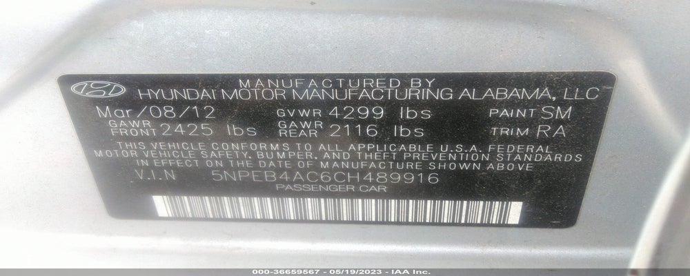 5NPEB4AC6CH489916 2012 HYUNDAI SONATA photo no. 9
