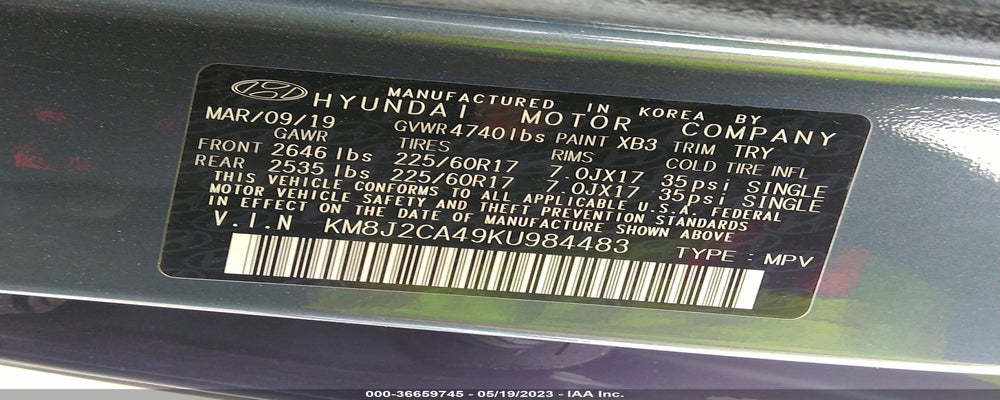 KM8J2CA49KU984483 2019 HYUNDAI TUCSON photo no. 9