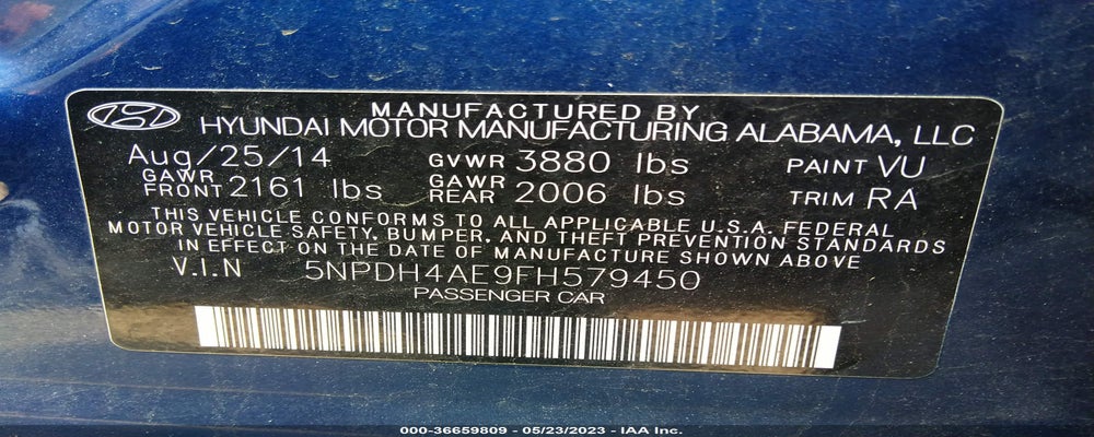 5NPDH4AE9FH579450 2015 HYUNDAI ELANTRA photo no. 9