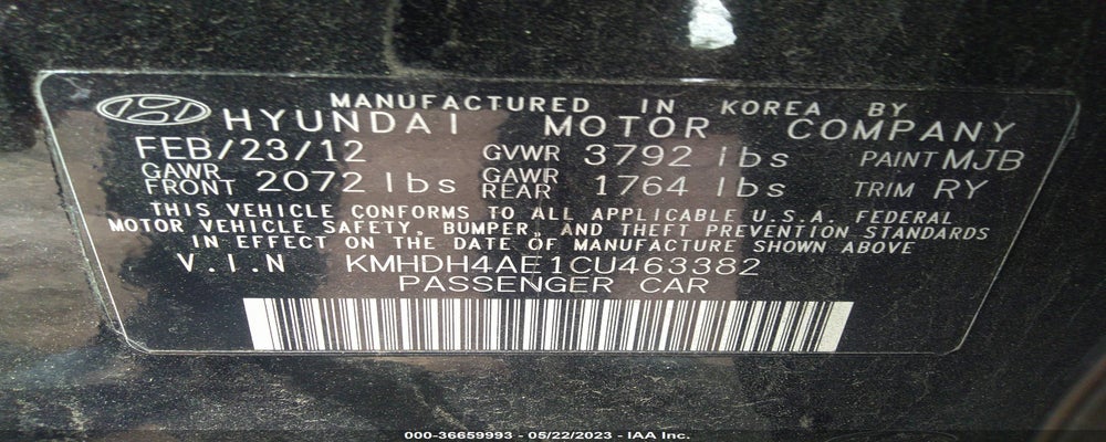 KMHDH4AE1CU463382 2012 HYUNDAI ELANTRA photo no. 9