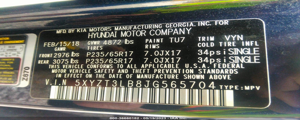 5XYZT3LB8JG565704 2018 HYUNDAI SANTA FE SPORT photo no. 9