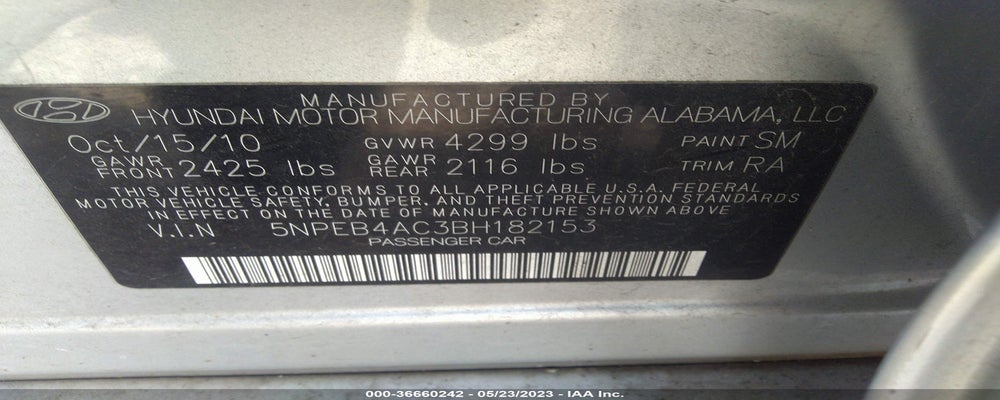 5NPEB4AC3BH182153 2011 HYUNDAI SONATA photo no. 9