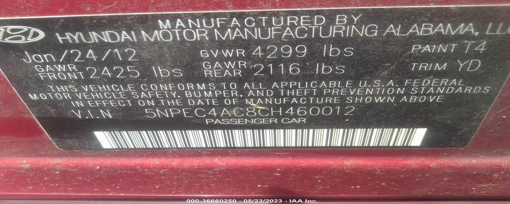 5NPEC4AC8CH460012 2012 HYUNDAI SONATA photo no. 9
