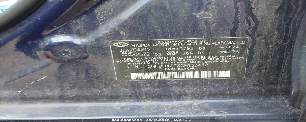 5NPDH4AEXCH133478 2012 HYUNDAI ELANTRA photo no. 9