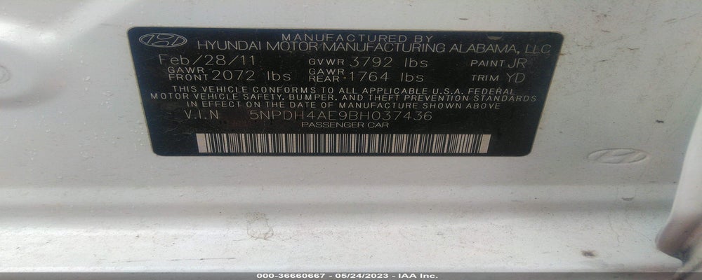 5NPDH4AE9BH037436 2011 HYUNDAI ELANTRA photo no. 9