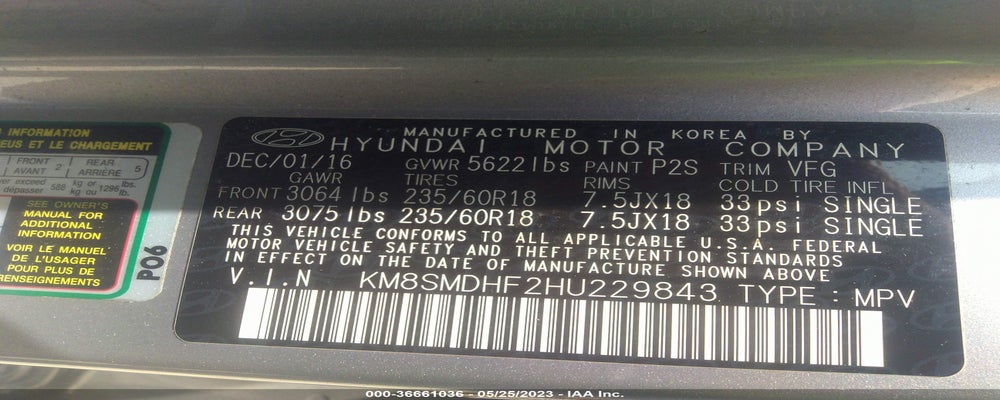 KM8SMDHF2HU229843 2017 HYUNDAI SANTA FE photo no. 9