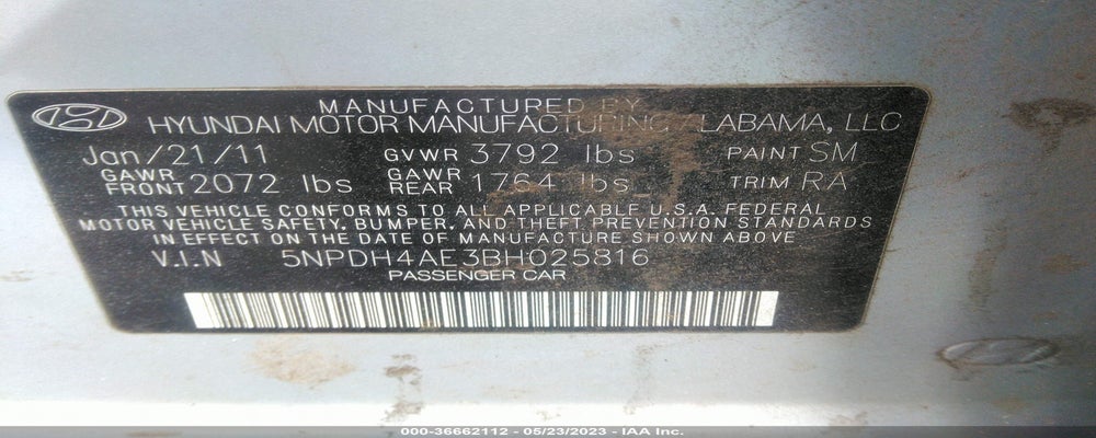5NPDH4AE3BH025816 2011 HYUNDAI ELANTRA photo no. 9