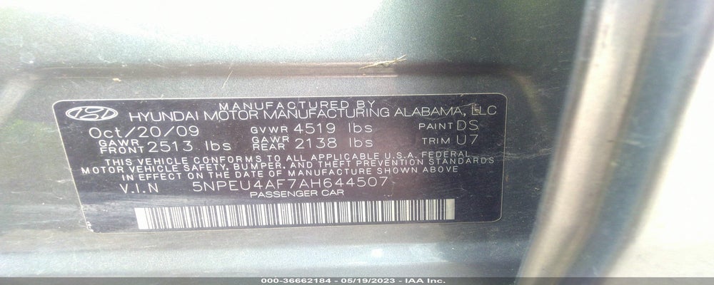 5NPEU4AF7AH644507 2010 HYUNDAI SONATA photo no. 9