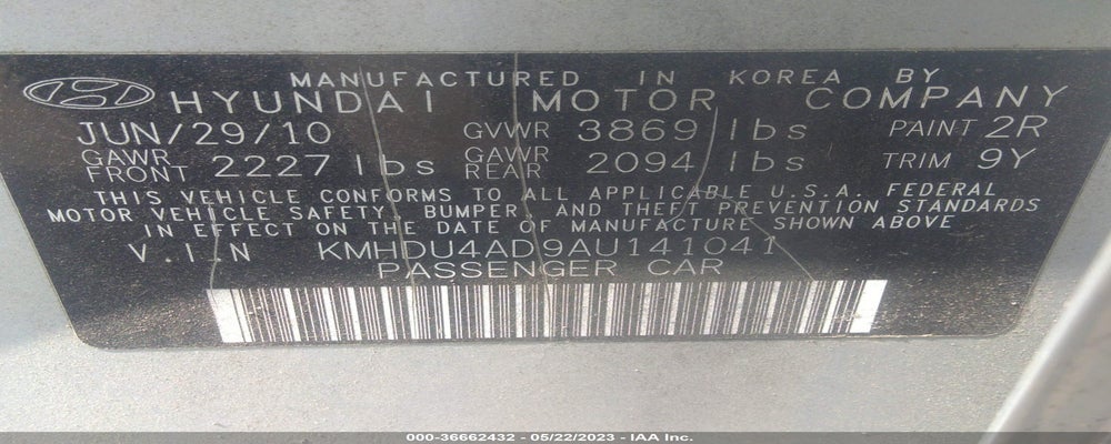 KMHDU4AD9AU141041 2010 HYUNDAI ELANTRA photo no. 9