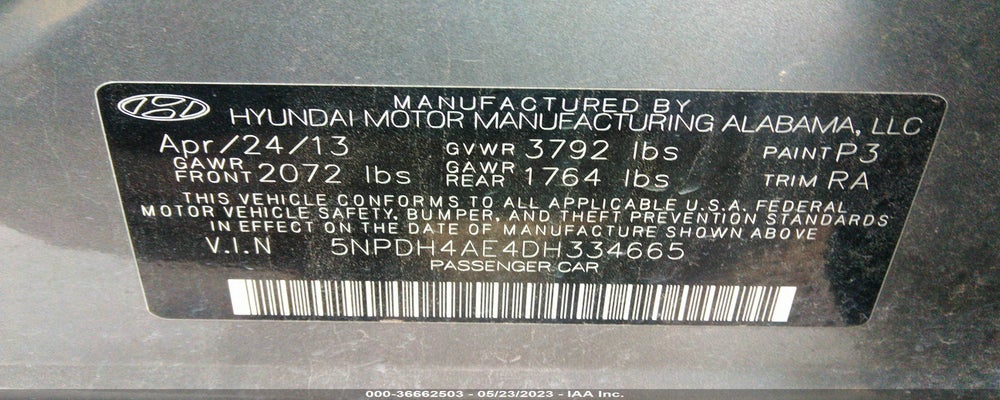 5NPDH4AE4DH334665 2013 HYUNDAI ELANTRA photo no. 9