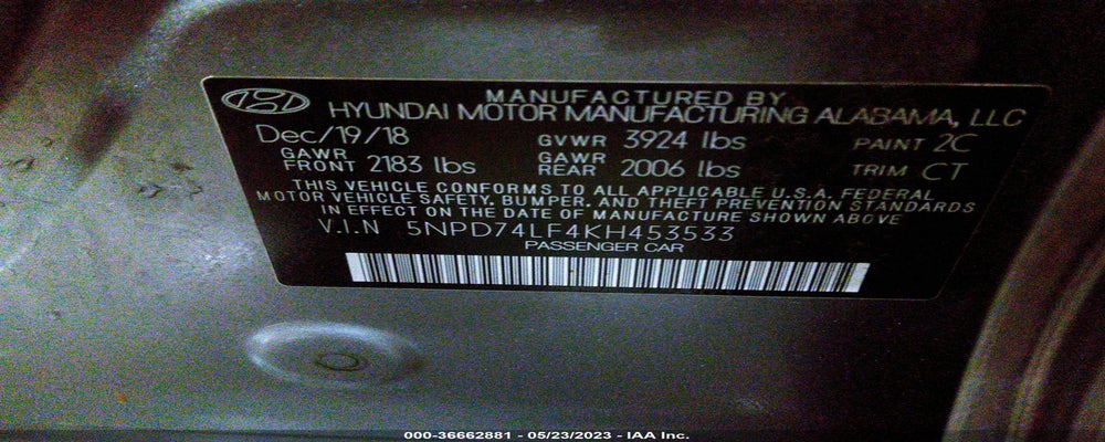 5NPD74LF4KH453533 2019 HYUNDAI ELANTRA photo no. 9