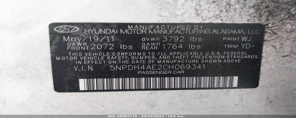 5NPDH4AE2CH069341 2012 HYUNDAI ELANTRA photo no. 9