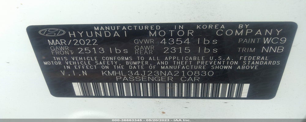 KMHL34J23NA210830 2022 HYUNDAI SONATA photo no. 9