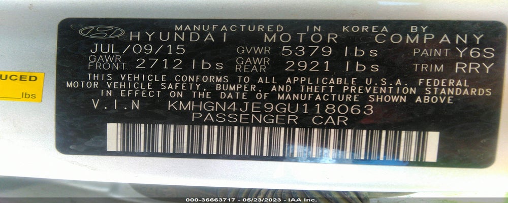 KMHGN4JE9GU118063 2016 HYUNDAI GENESIS photo no. 9