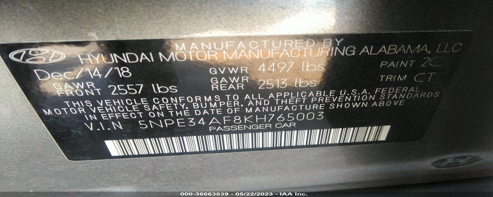 5NPE34AF8KH765003 2019 HYUNDAI SONATA photo no. 9