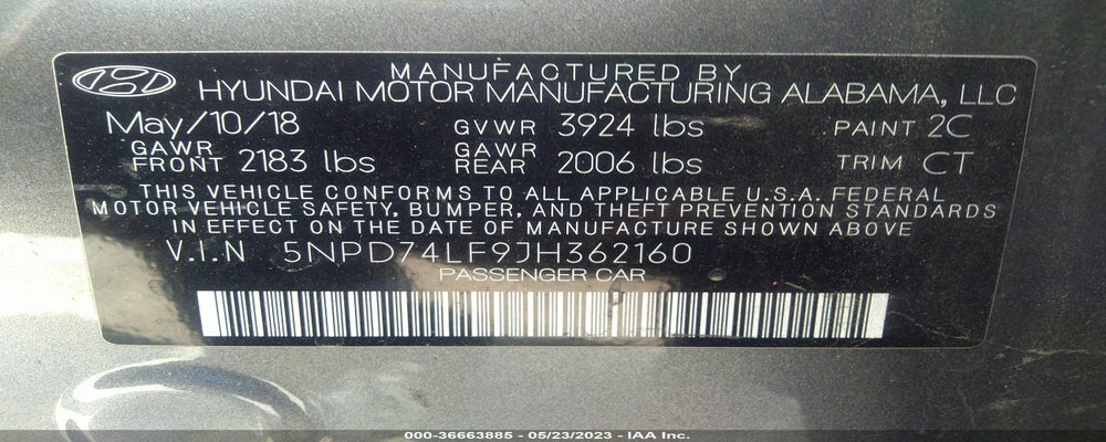 5NPD74LF9JH362160 2018 HYUNDAI ELANTRA photo no. 9