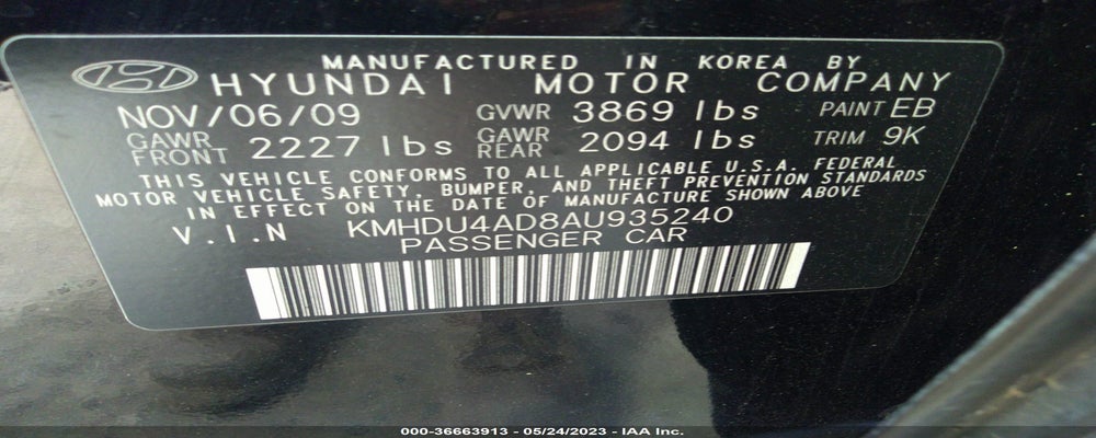 KMHDU4AD8AU935240 2010 HYUNDAI ELANTRA photo no. 9