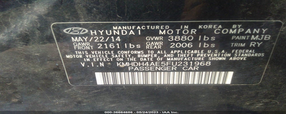 KMHDH4AE5FU231968 2015 HYUNDAI ELANTRA photo no. 9
