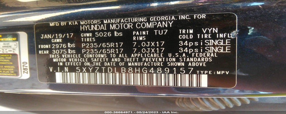 5XYZTDLB8HG489157 2017 HYUNDAI SANTA FE SPORT photo no. 9