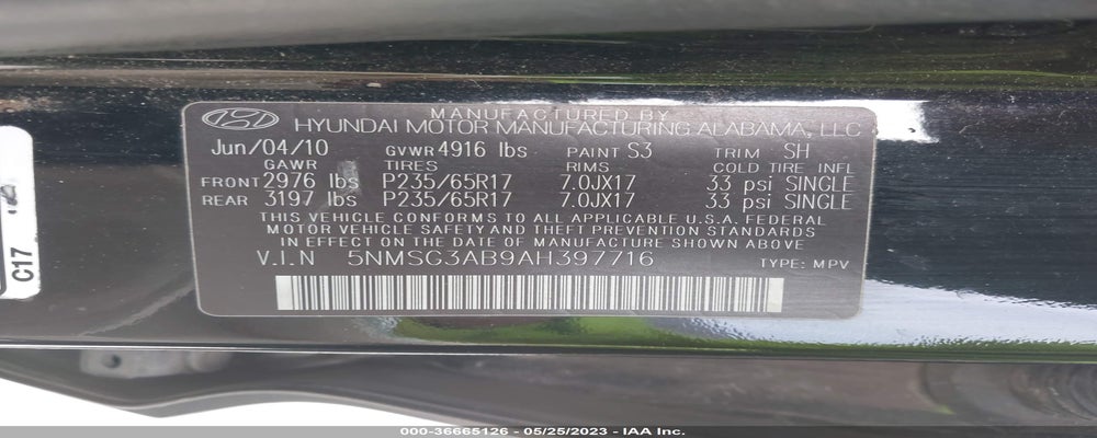 5NMSG3AB9AH397716 2010 HYUNDAI SANTA FE photo no. 9