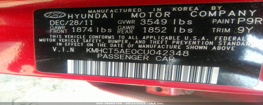 KMHCT5AE0CU042348 2012 HYUNDAI ACCENT photo no. 9