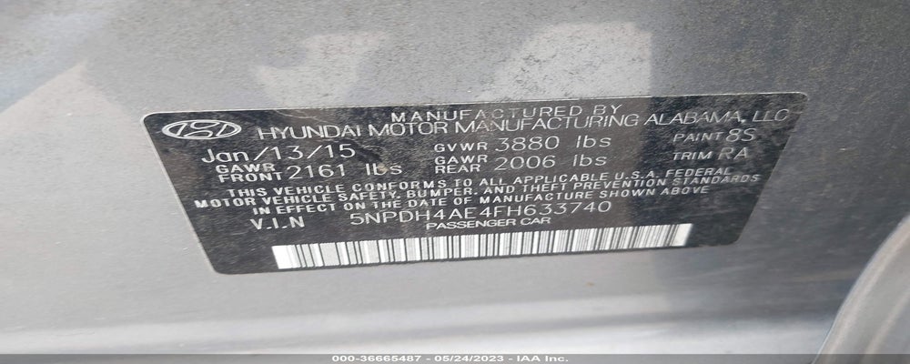 5NPDH4AE4FH633740 2015 HYUNDAI ELANTRA photo no. 9