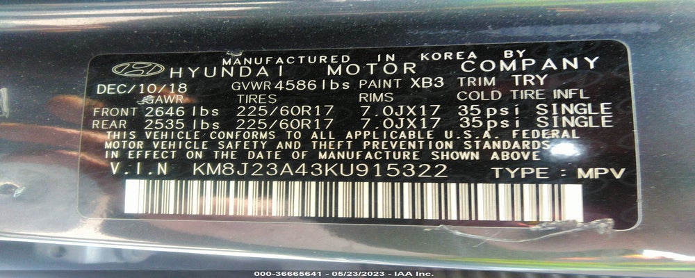 KM8J23A43KU915322 2019 HYUNDAI TUCSON photo no. 9