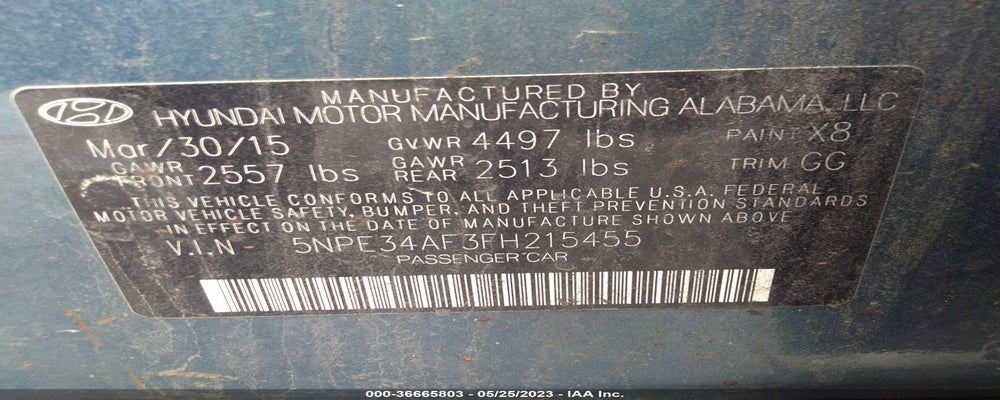 5NPE34AF3FH215455 2015 HYUNDAI SONATA photo no. 9