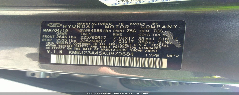 KM8J23A45KU979684 2019 HYUNDAI TUCSON photo no. 9