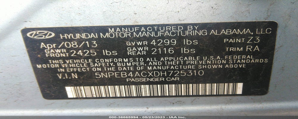 5NPEB4ACXDH725310 2013 HYUNDAI SONATA photo no. 9