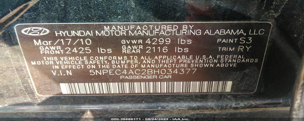 5NPEC4AC2BH034377 2011 HYUNDAI SONATA photo no. 9
