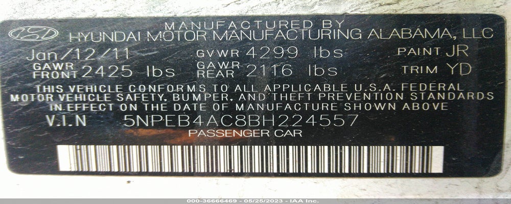 5NPEB4AC8BH224557 2011 HYUNDAI SONATA photo no. 9