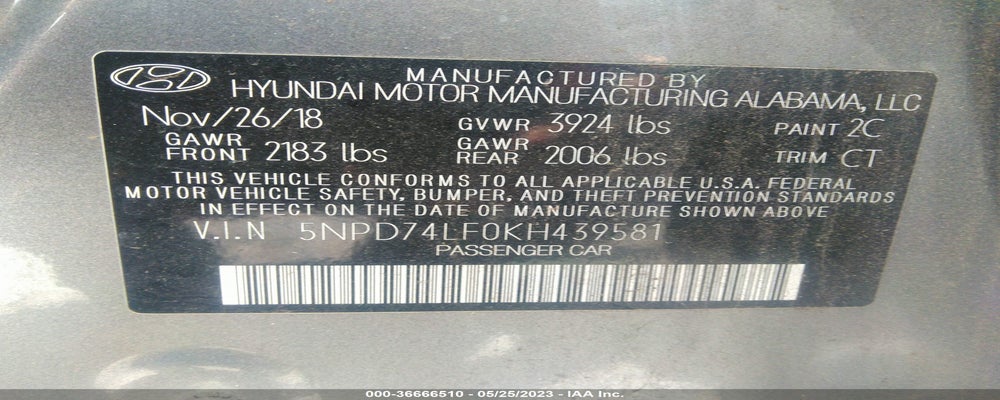 5NPD74LF0KH439581 2019 HYUNDAI ELANTRA photo no. 9