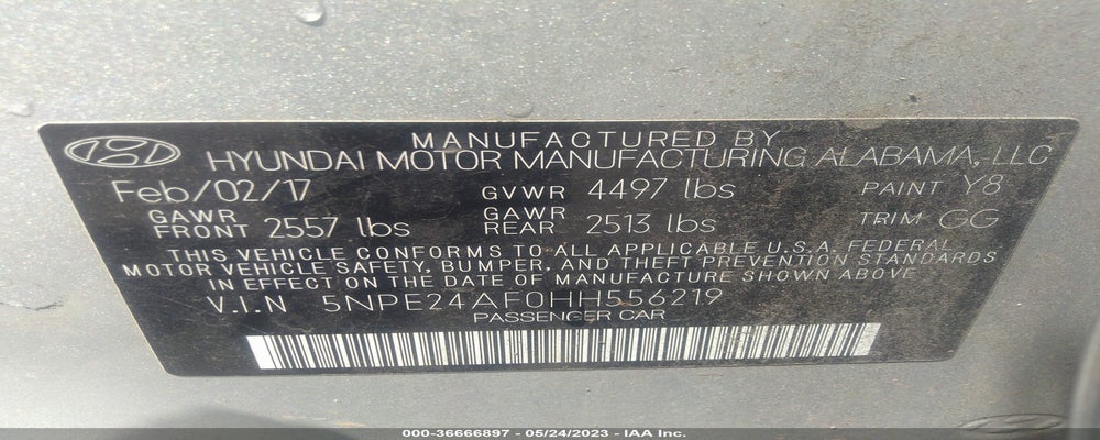 5NPE24AF0HH556219 2017 HYUNDAI SONATA photo no. 9