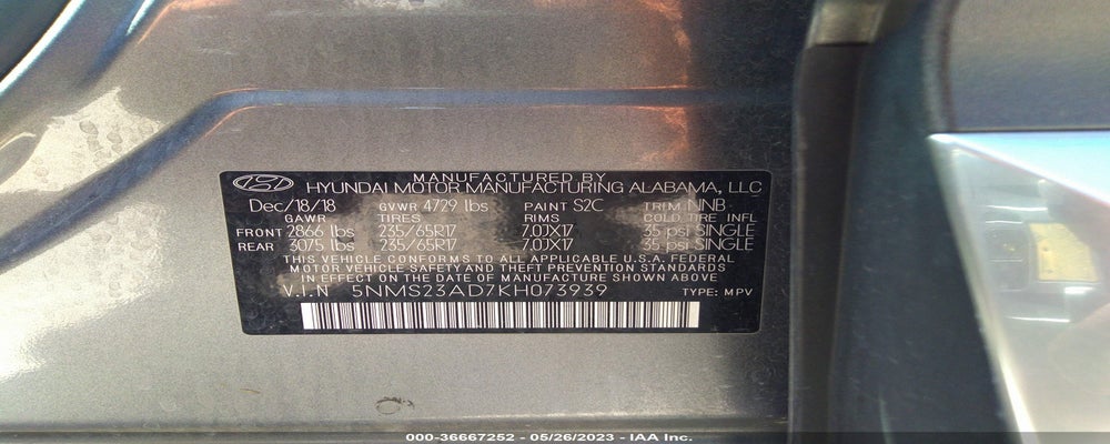 5NMS23AD7KH073939 2019 HYUNDAI SANTA FE photo no. 9