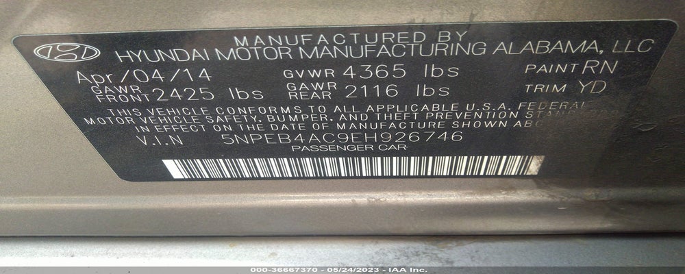5NPEB4AC9EH926746 2014 HYUNDAI SONATA photo no. 9