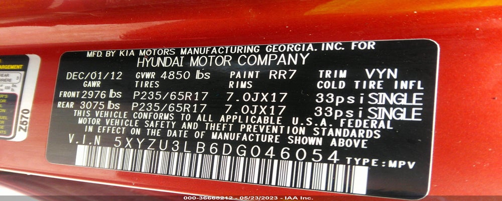5XYZU3LB6DG046054 2013 HYUNDAI SANTA FE photo no. 9